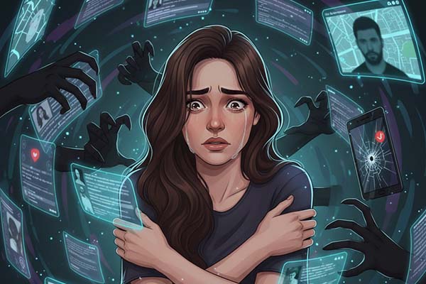 Mulher protegendo-se digitalmente